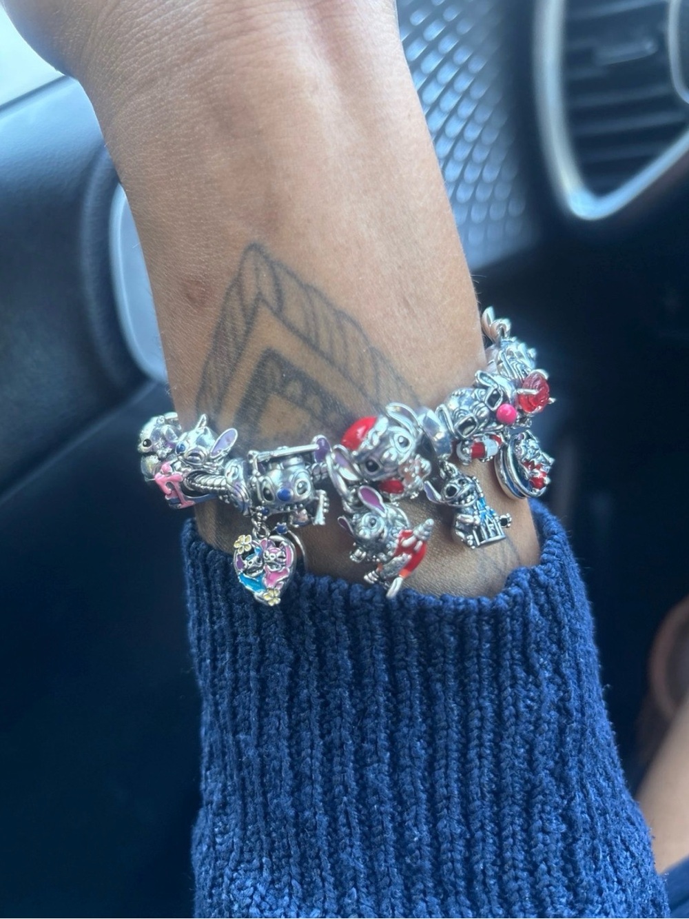 Pandora Silver Charm Bracelet with Red and Pink Accents